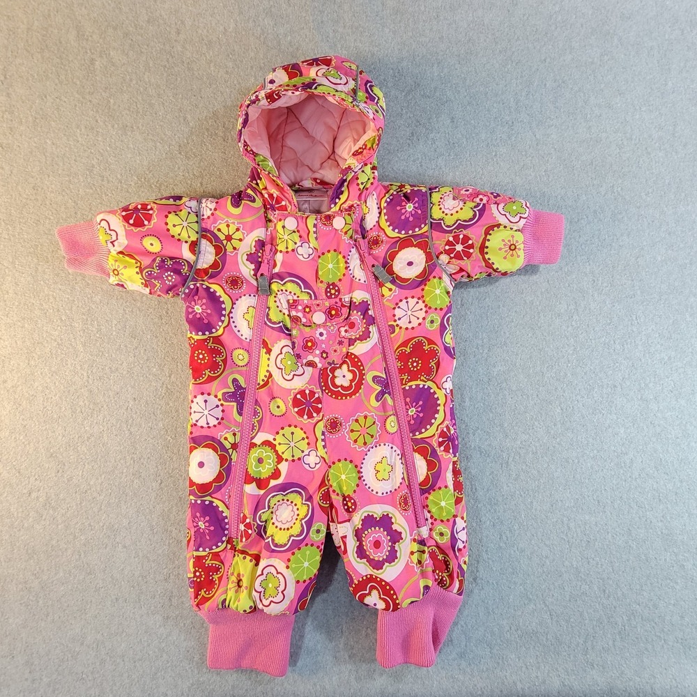 Hanna Andersson Pink Floral One Piece Winter Snowsuit Hood Infant sz 60 ~ 3-6mth